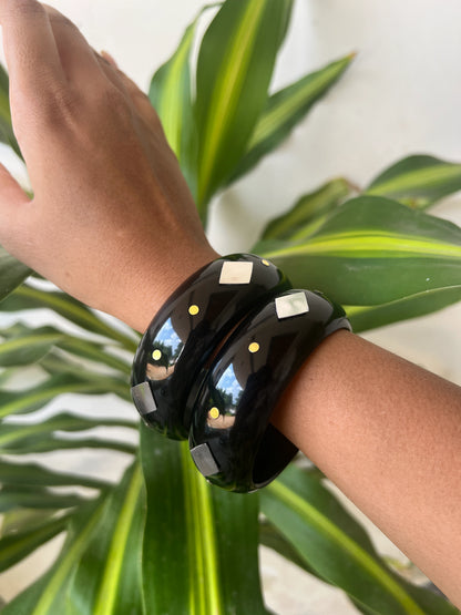 Black Resin bangles with dual tone sequins