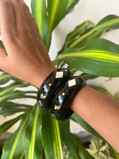 Black Resin bangles with dual tone sequins