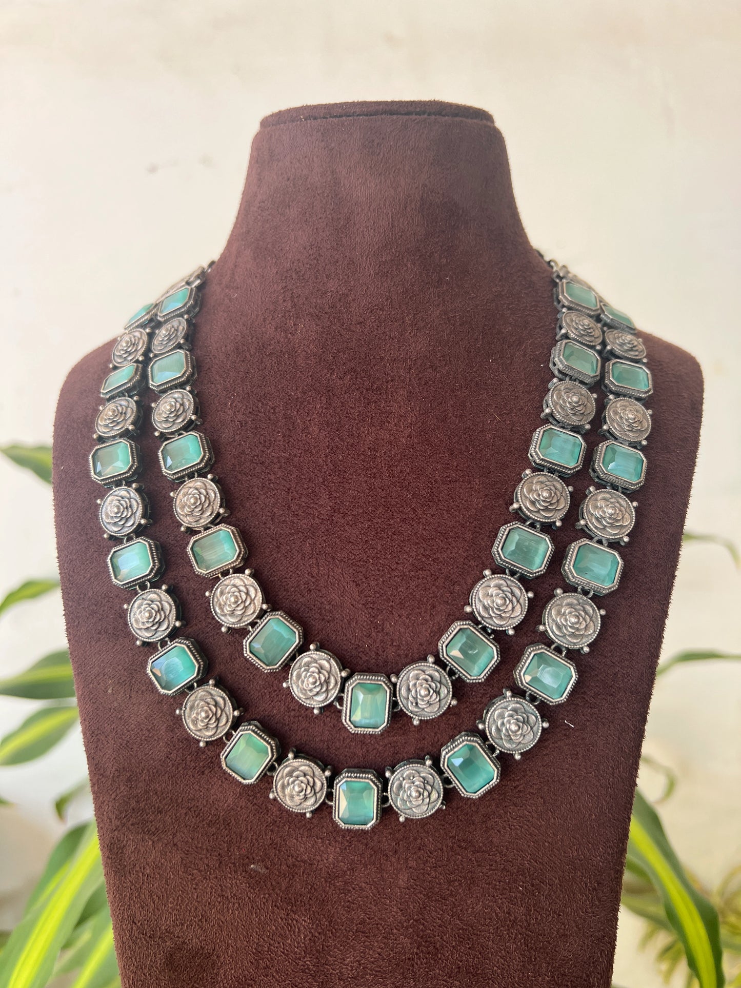 Oxidised mint necklace