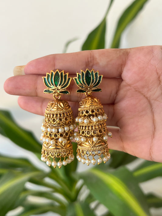 Lotus triple layer jhumkas