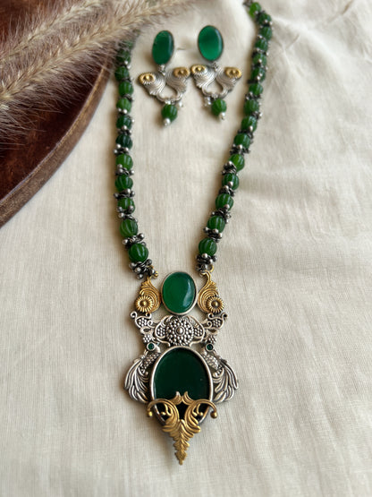 Dual tone green beaded necklace set