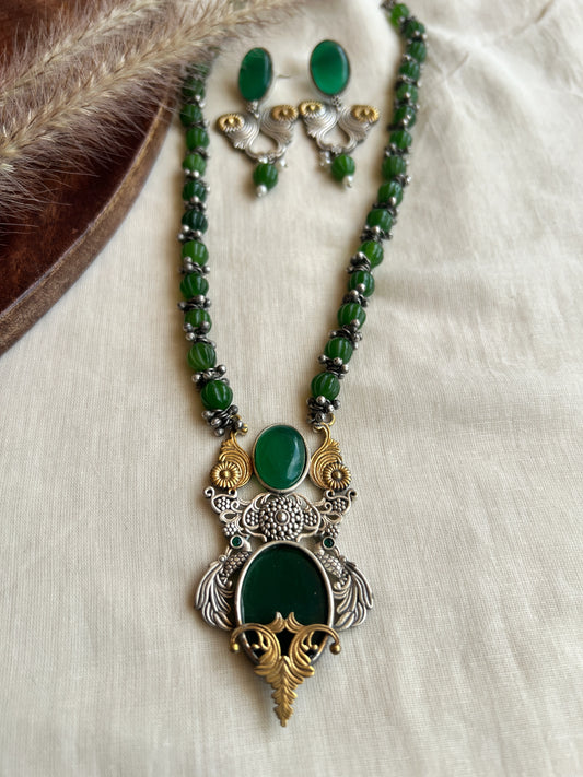 Dual tone green beaded necklace set