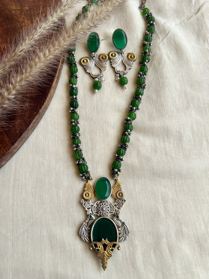Dual tone green beaded necklace set