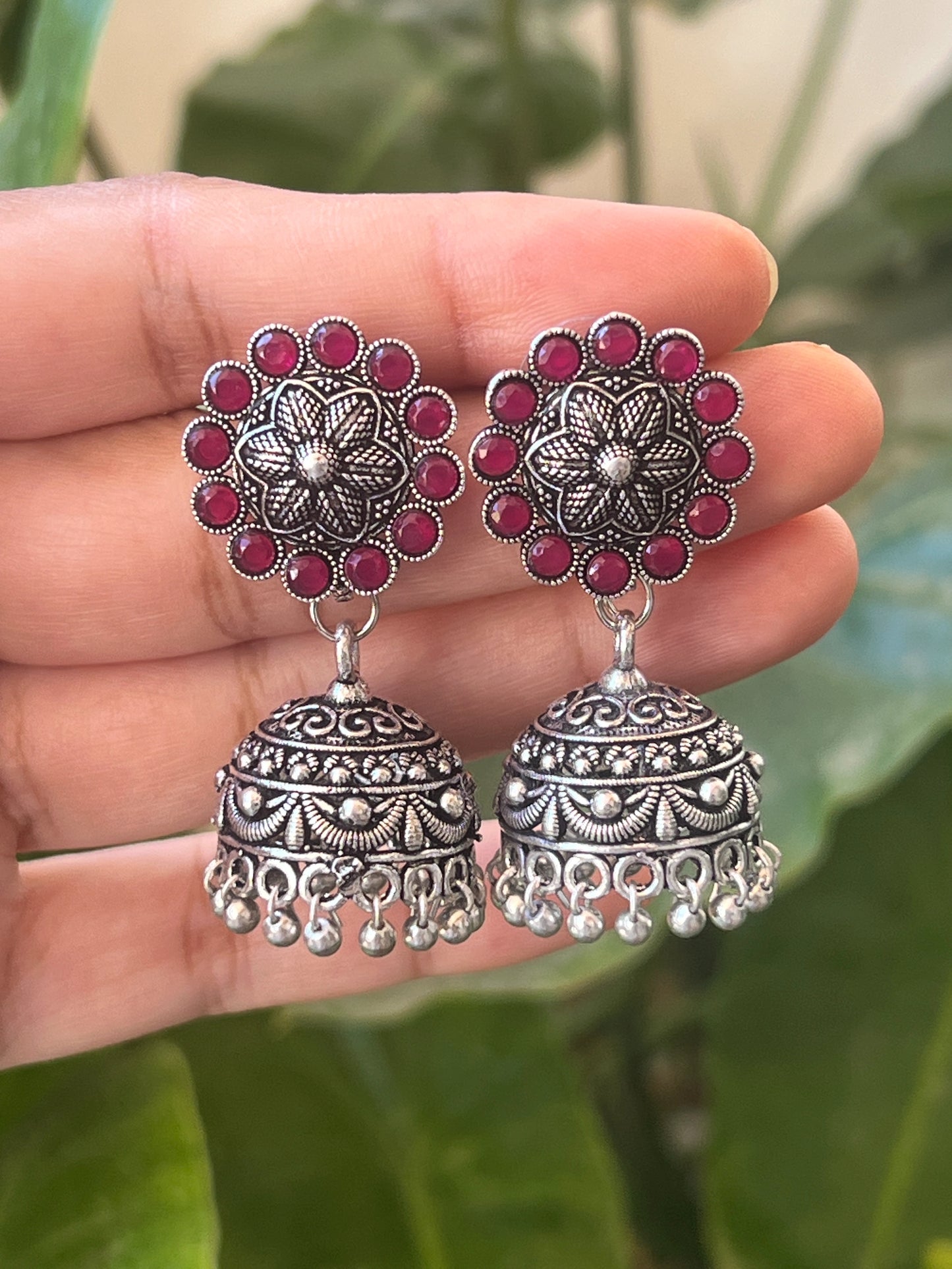 Oxidised jhumkas red