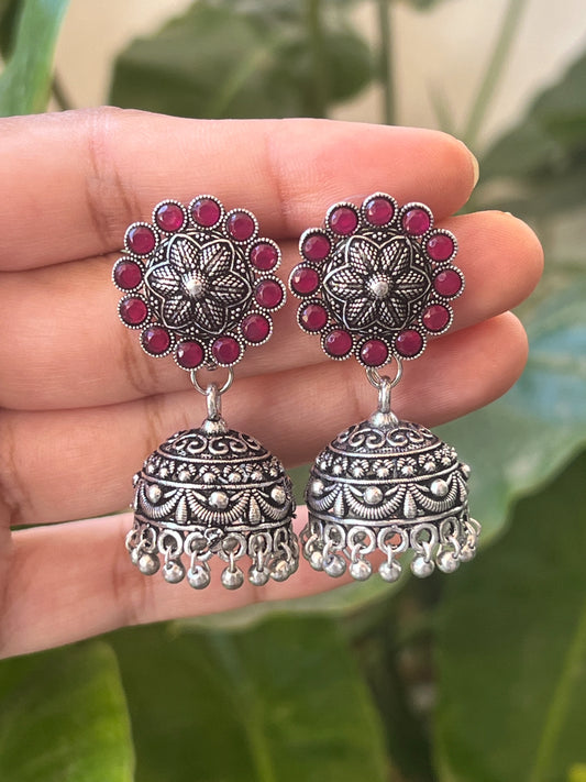 Oxidised jhumkas red
