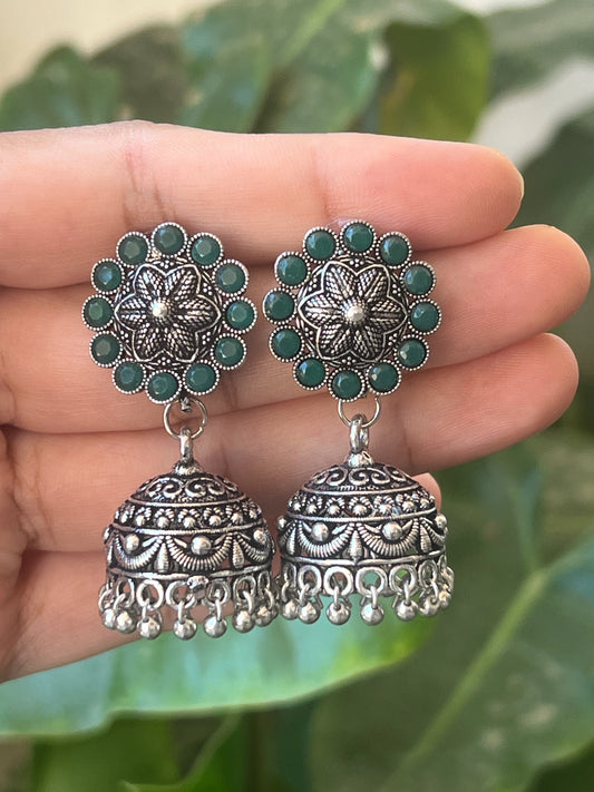 Oxidised jhumkas green