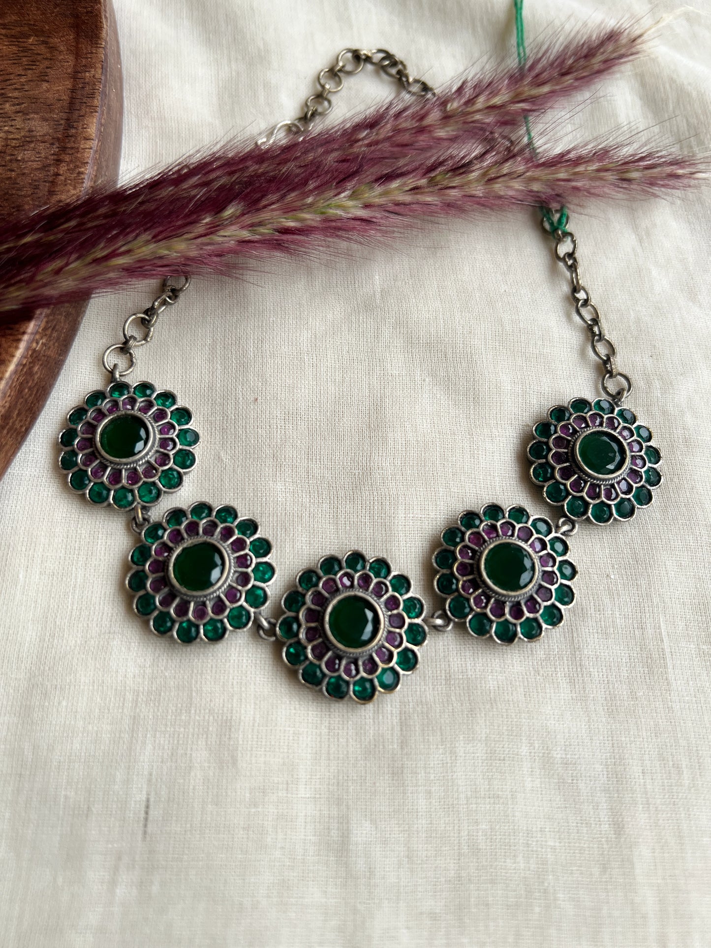 Oxidised stone necklace