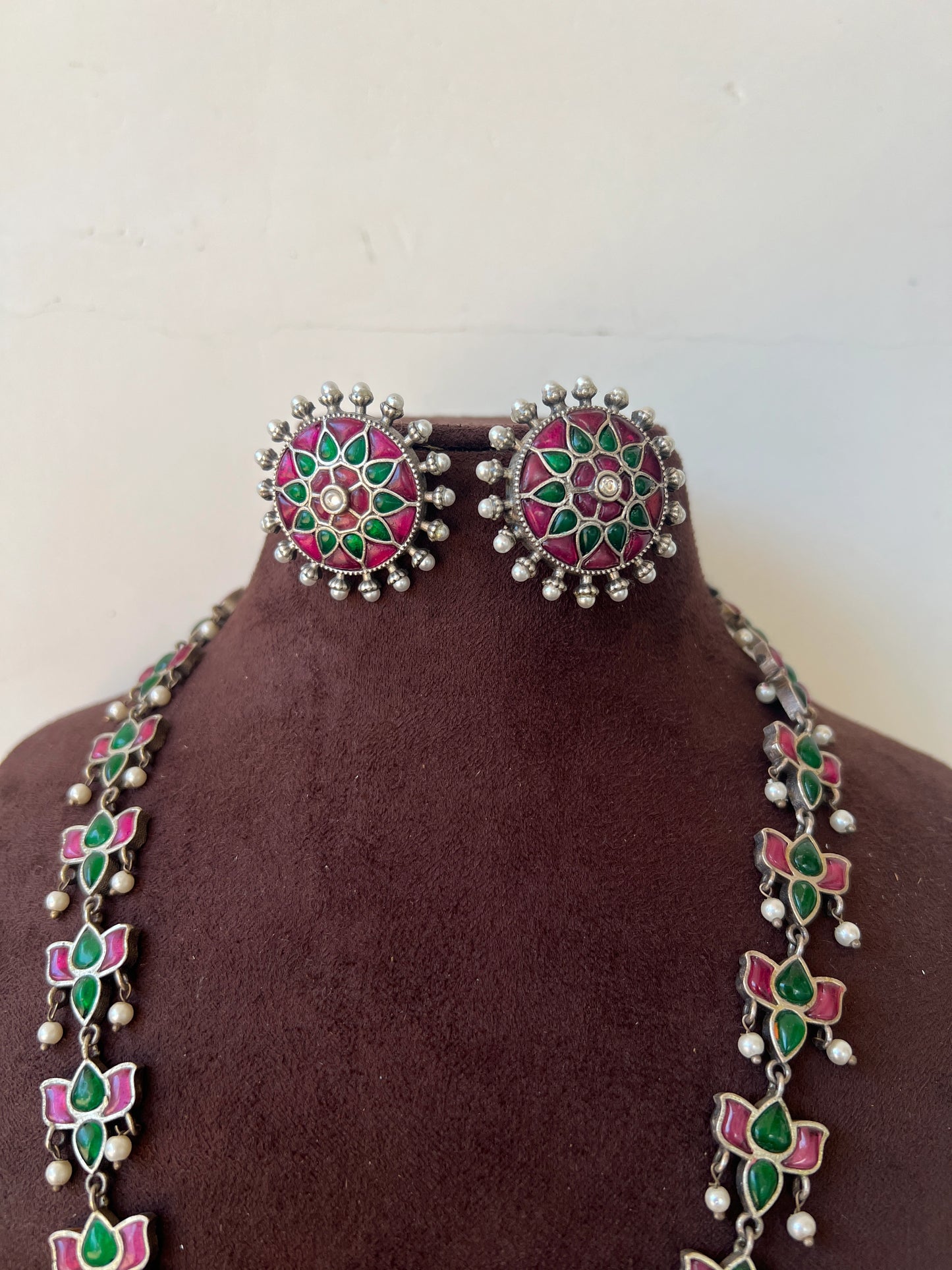 Oxidised kundhan necklace set