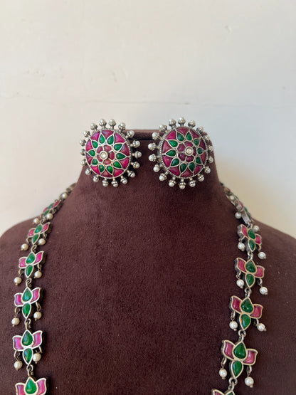 Oxidised kundhan necklace set