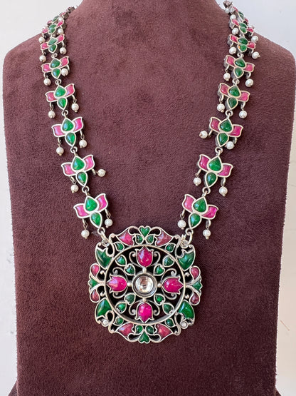 Oxidised kundhan necklace set