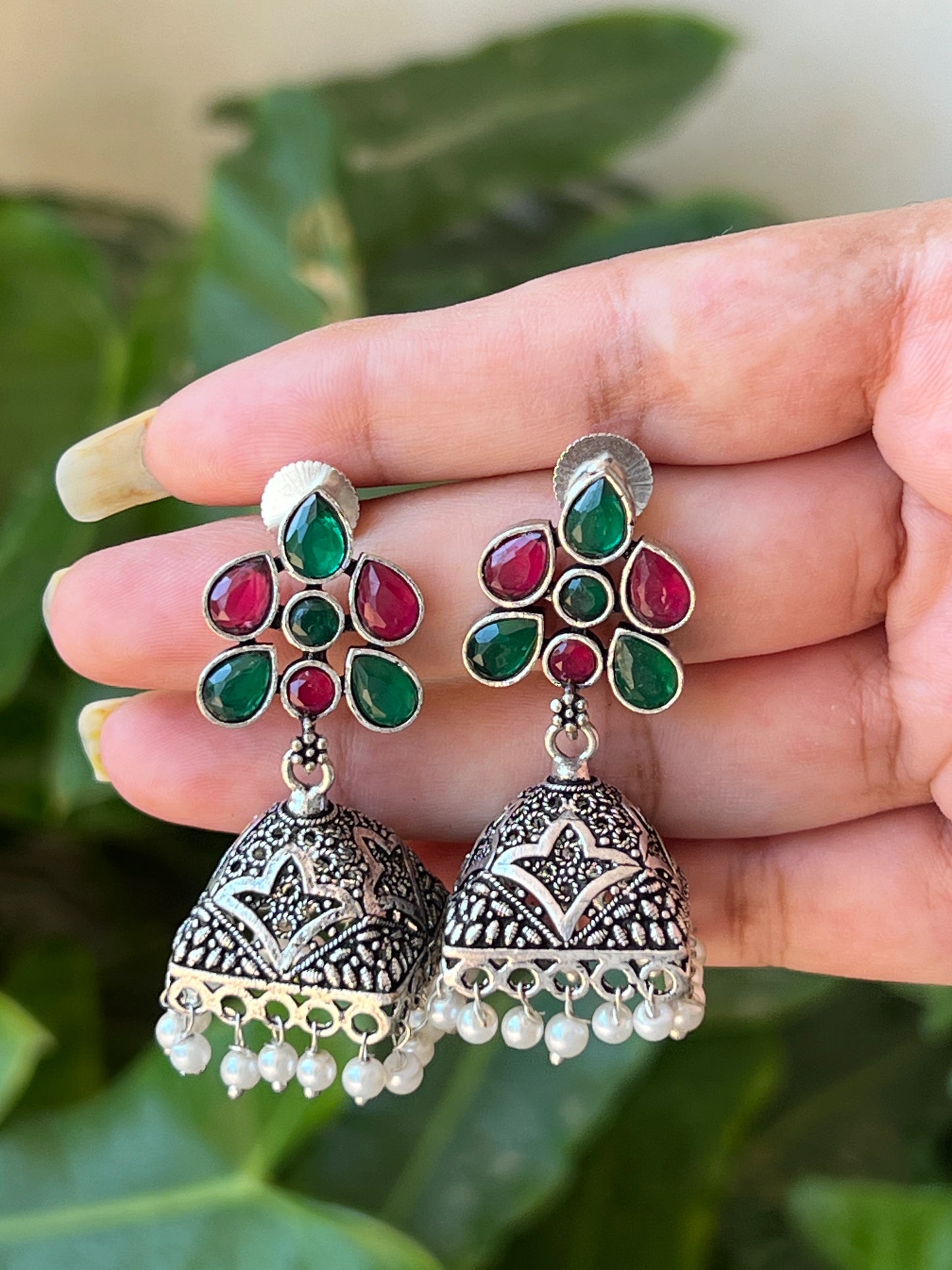 Multi stone jhumkas