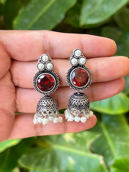 Red stone jhumkas