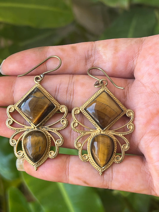 Brass stone earrings