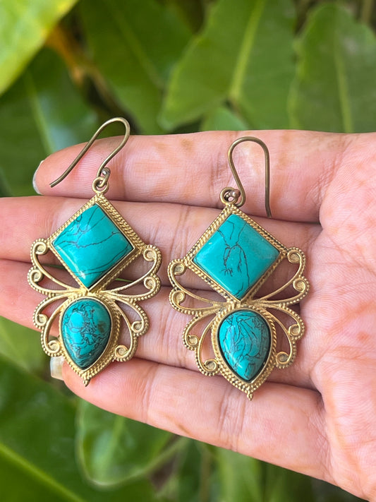 Brass stone earrings