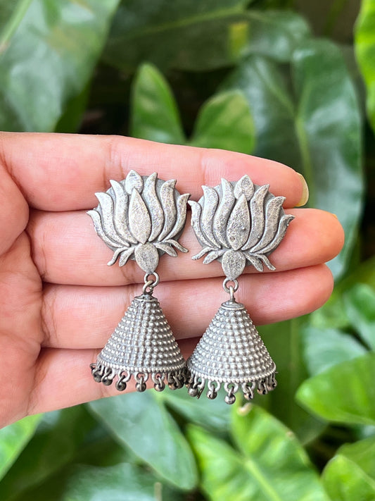 Oxidised lotus jhumkas