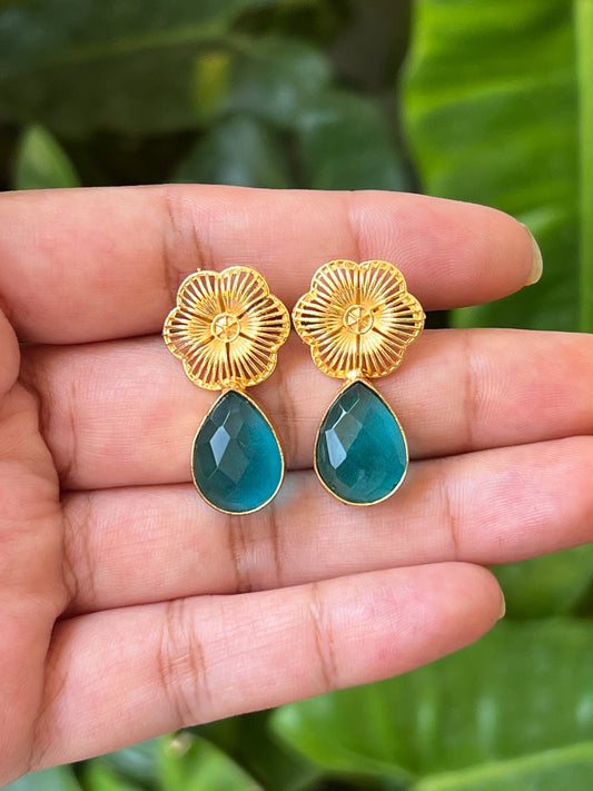 Flower teal blue stone earrings