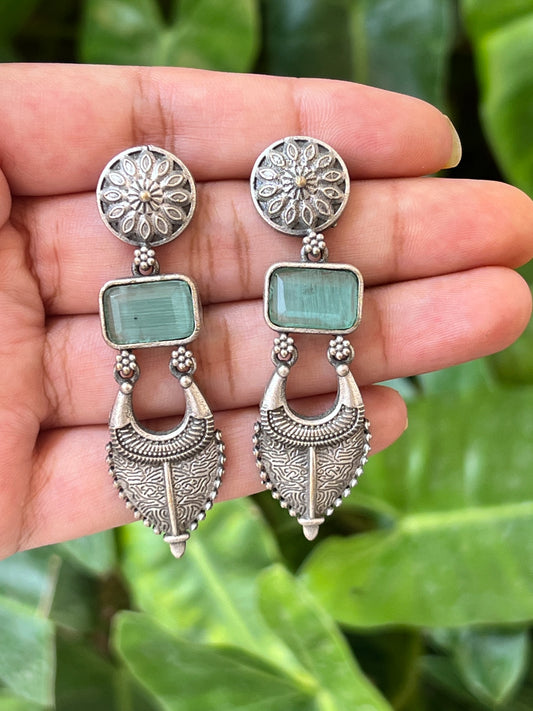 Oxidised mint stone earrings