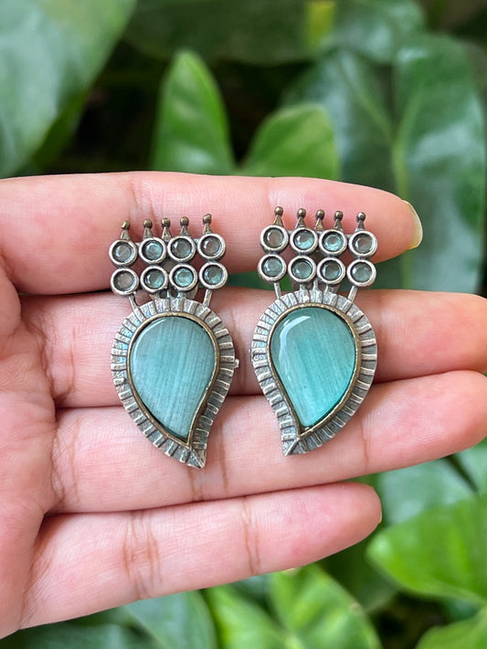 Dual tone mint stone mango studs