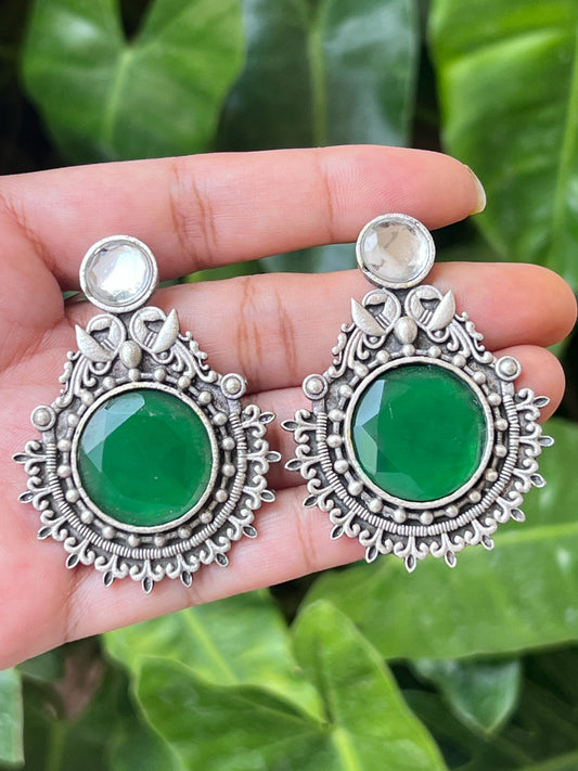 Oxidised green stone earrings