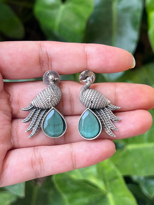 Oxidised peacock mint stone earrings