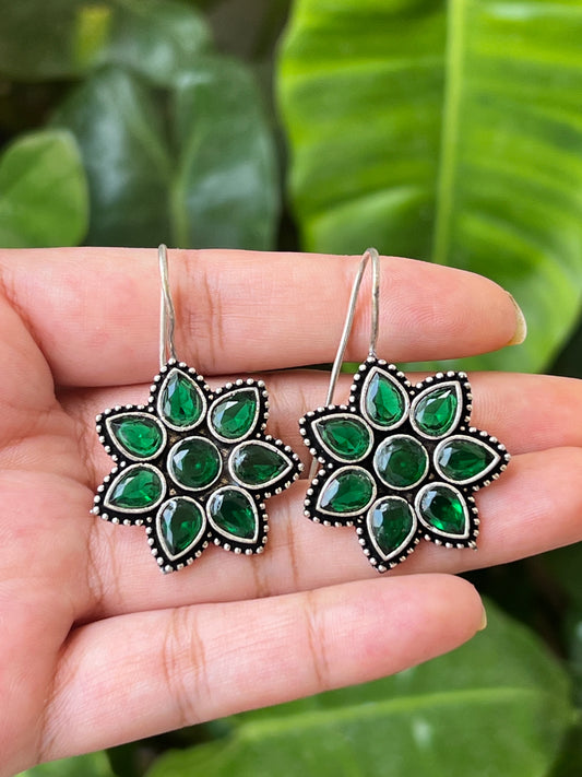 Green stone flower earrings