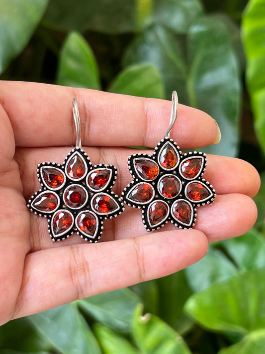 Red stone flower earrings