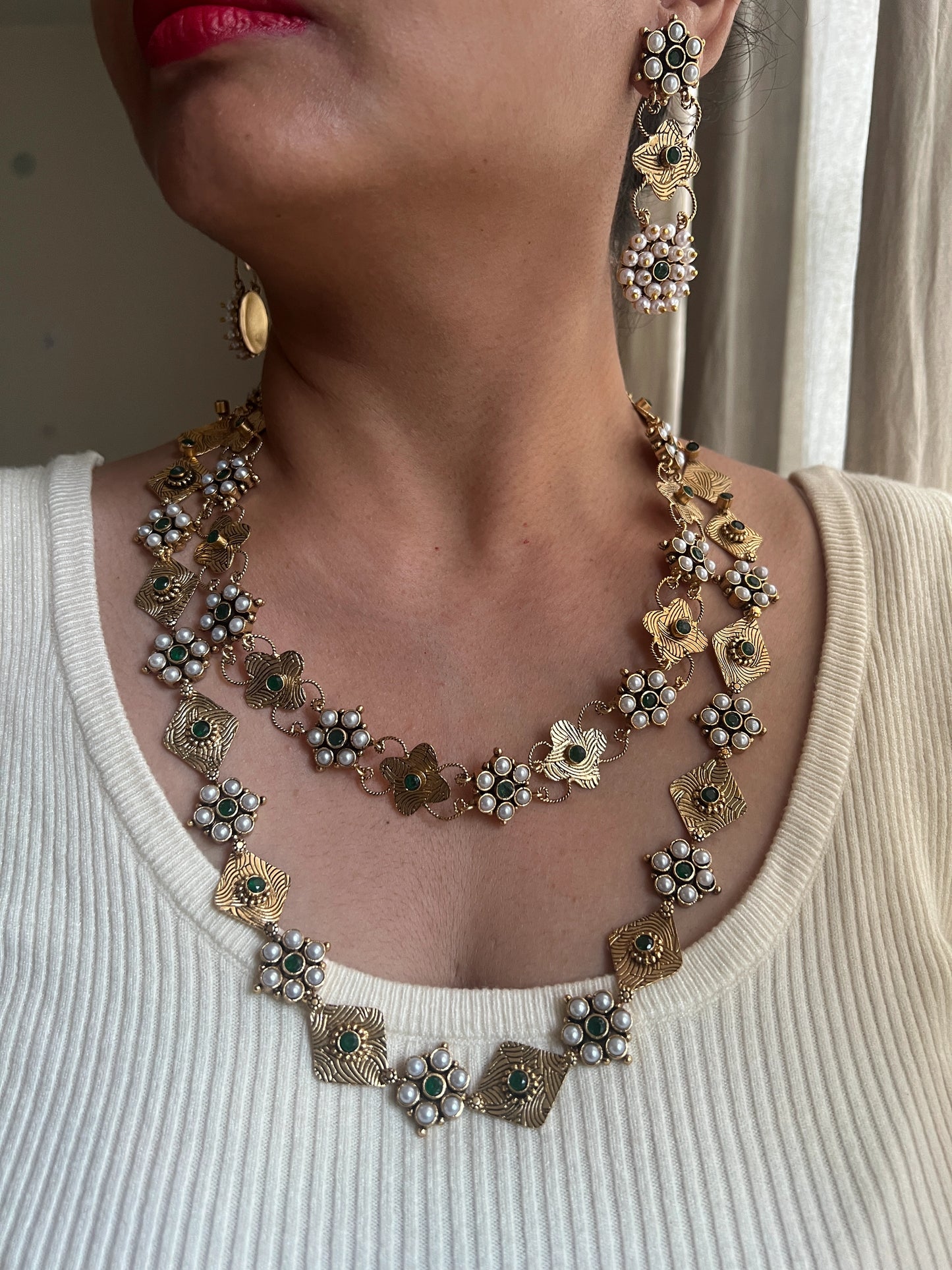 Double layer necklace set Green