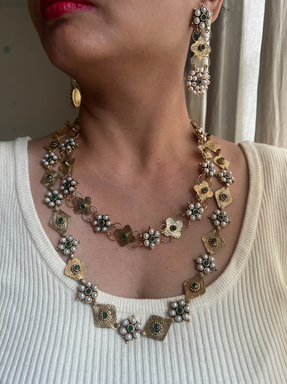 Double layer necklace set Green
