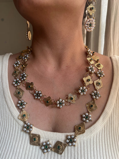 Double layer necklace set Green