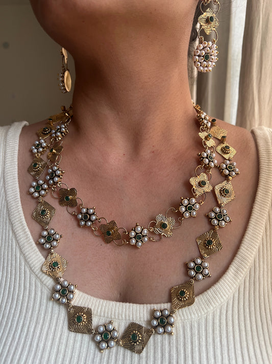 Double layer necklace set Green