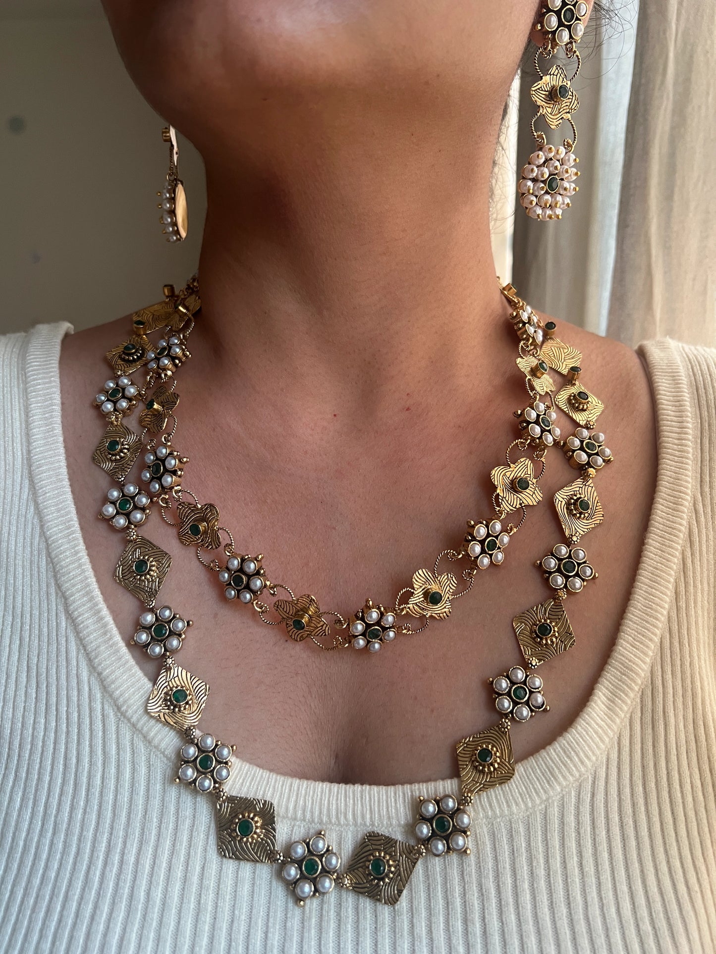 Double layer necklace set Green