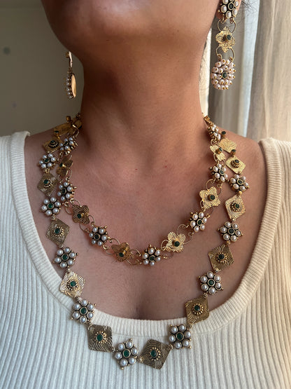 Double layer necklace set Green