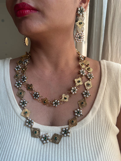 Double layer necklace set Green