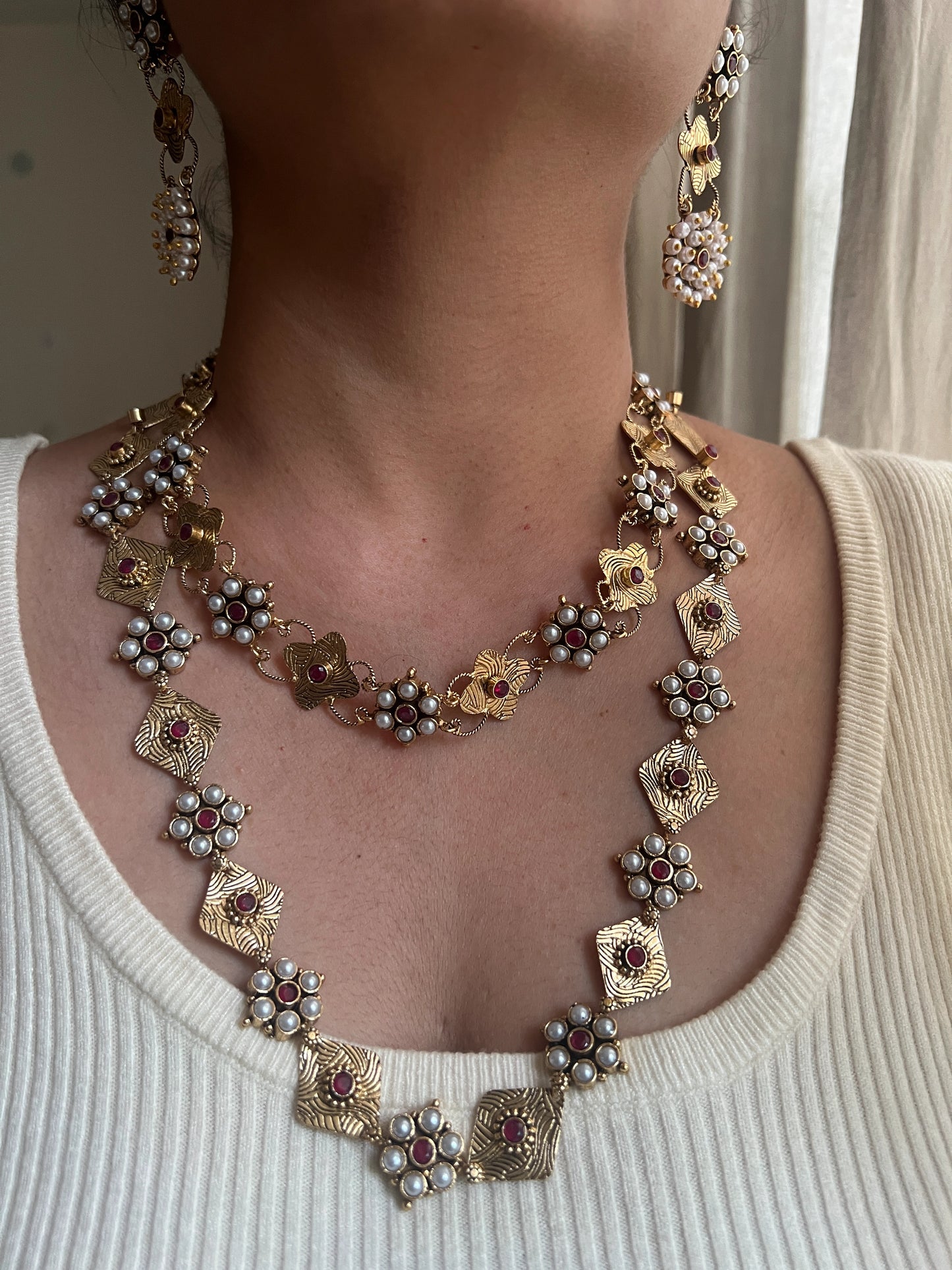 Double layer necklace set Red