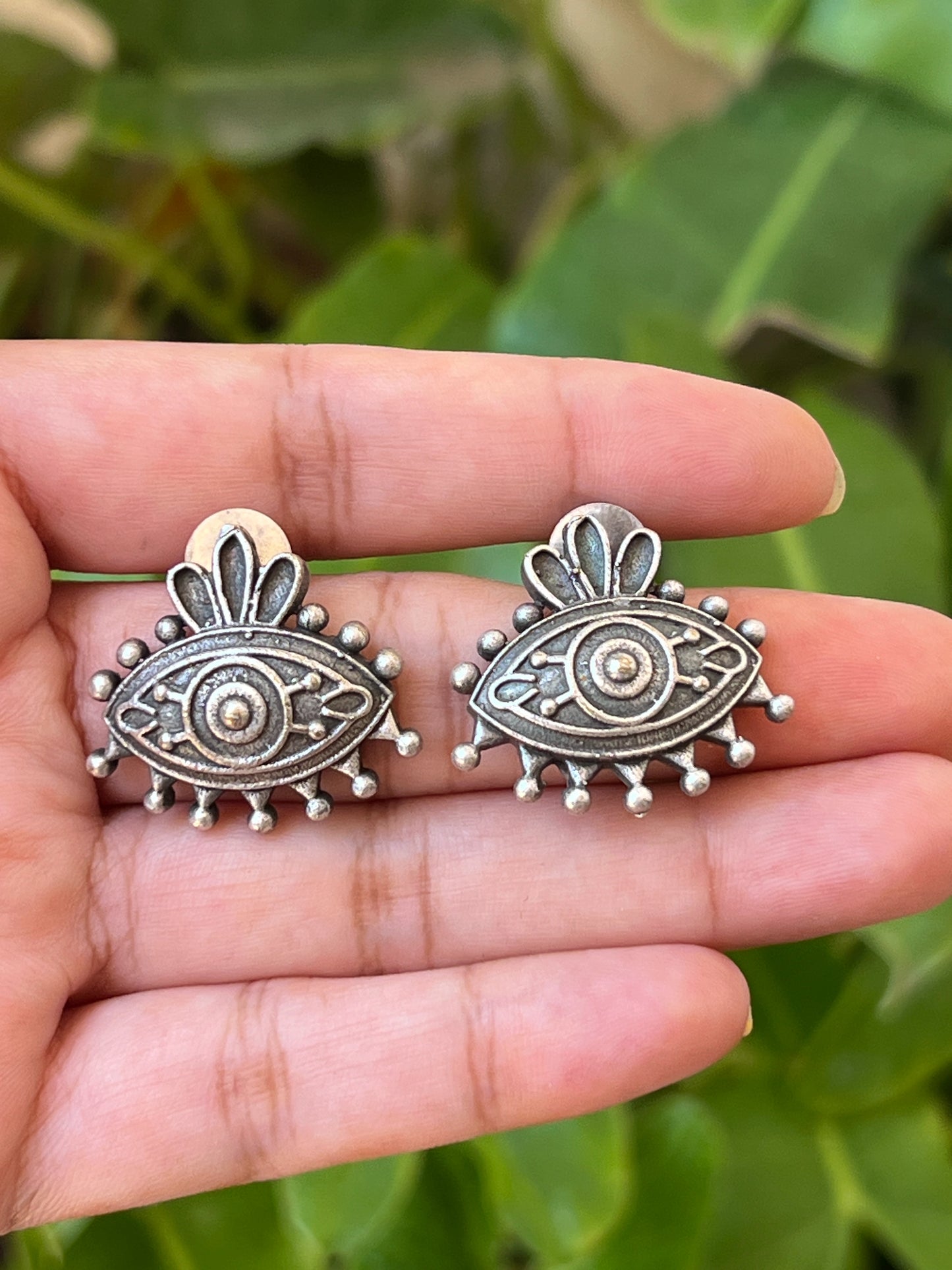 Oxidised evil eye earrings