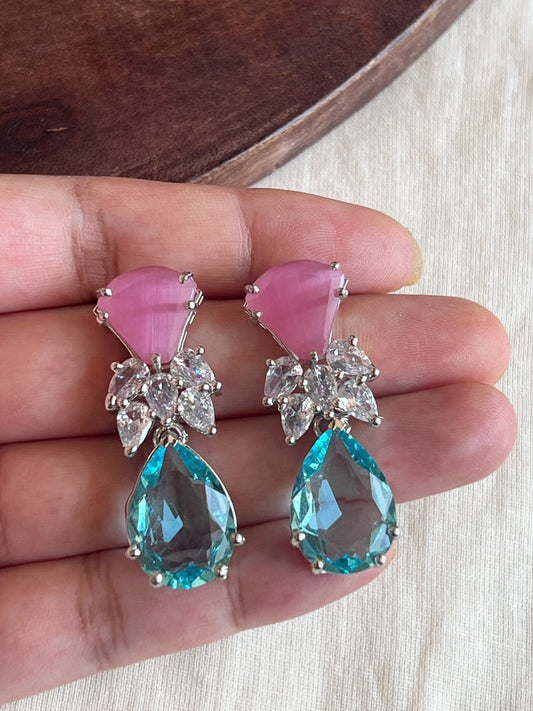Pink and blue stone earrings