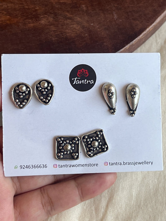 Oxidised studs combo of 3