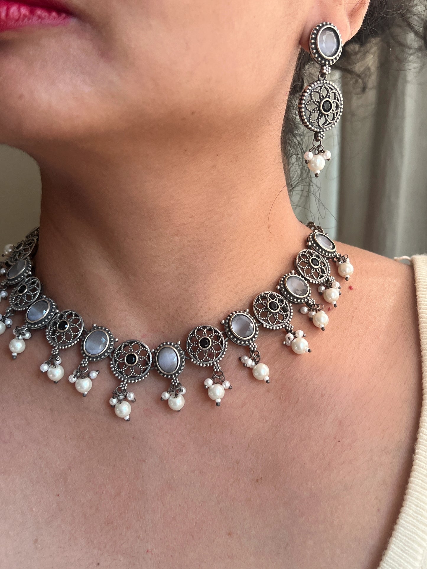 Oxidised necklace set