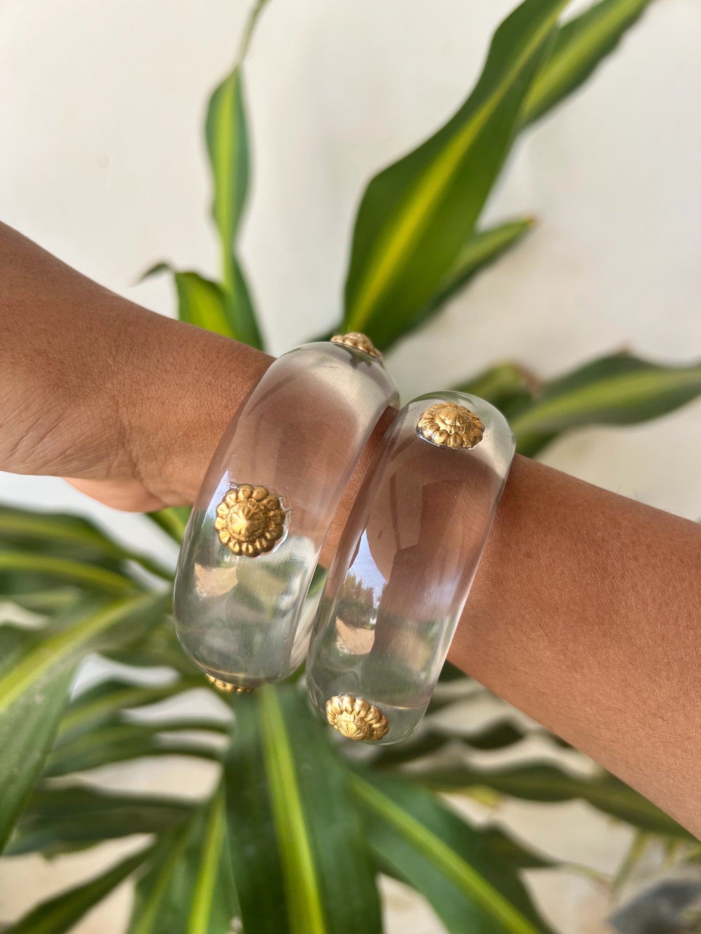 Transparent Resin bangles with gold motifs