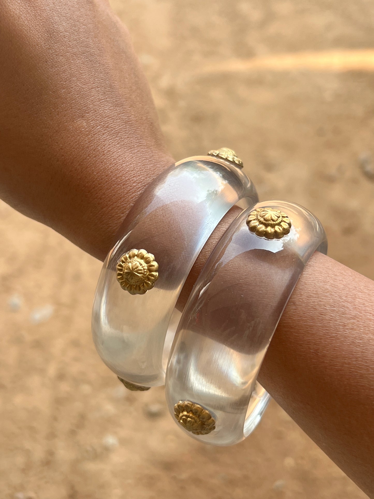 Transparent Resin bangles with gold motifs