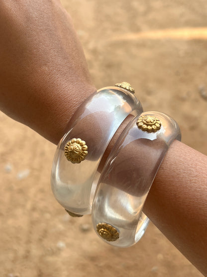 Transparent Resin bangles with gold motifs