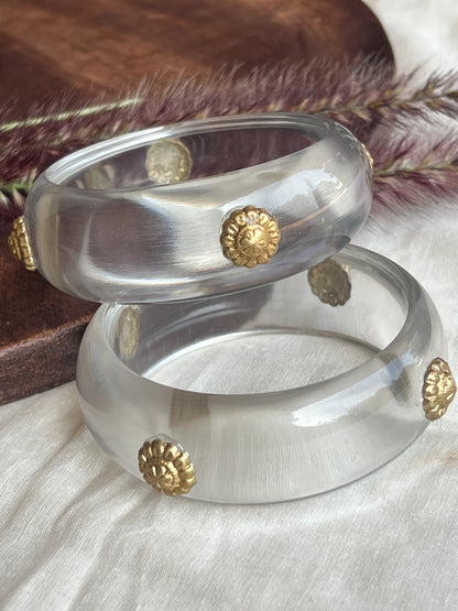 Transparent Resin bangles with gold motifs