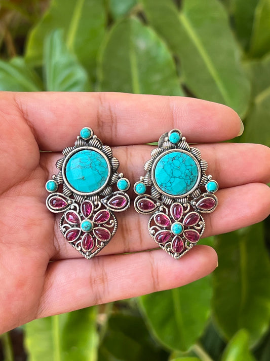 Oxidised stone earrings