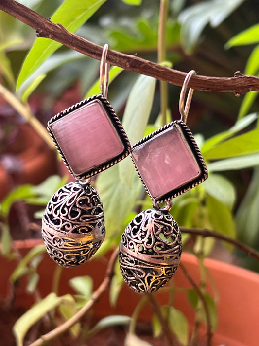 Oxidised pink stone earrings