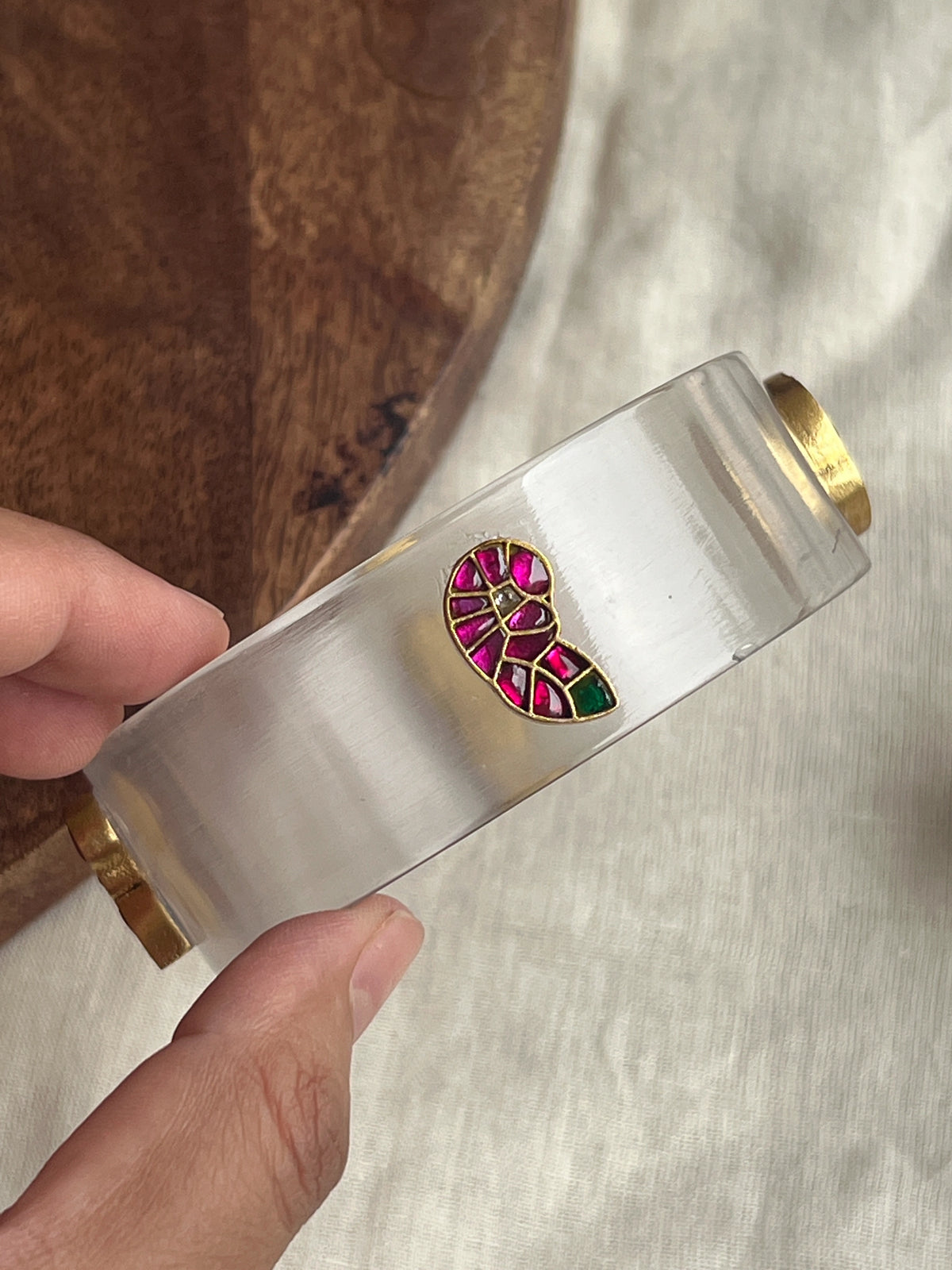 Transparent Resin bangles with kundhan motifs