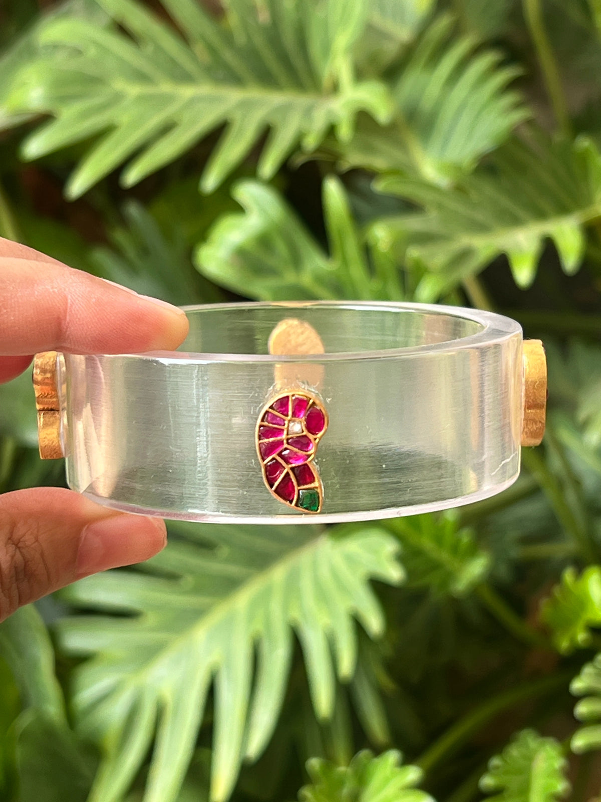 Transparent Resin bangles with kundhan motifs