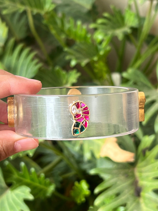 Transparent Resin bangles with kundhan motifs