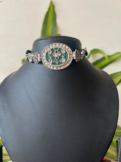 Oxidised multi stones choker set