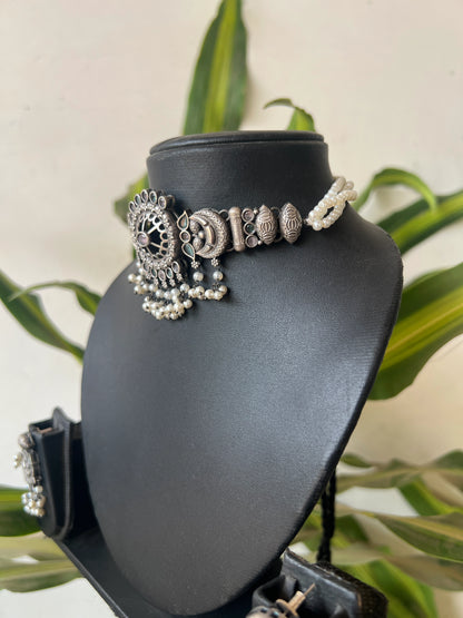 Oxidised choker set