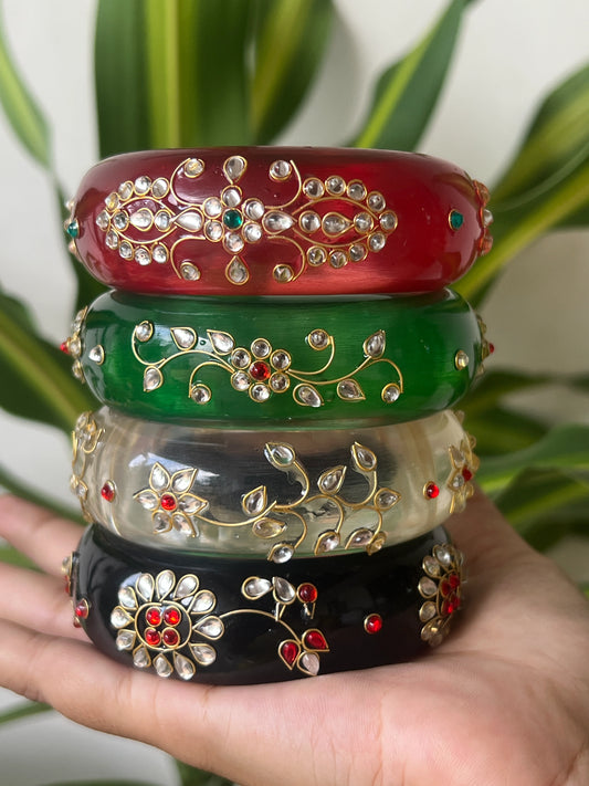 Stack of 4 resin kundhan bangles